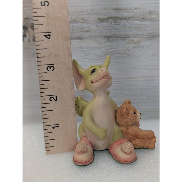 Vintage Real Musgrave Drowsy Dragon Figurine 1989 Teddy Bear Pink Slippers - Picture 9 of 11